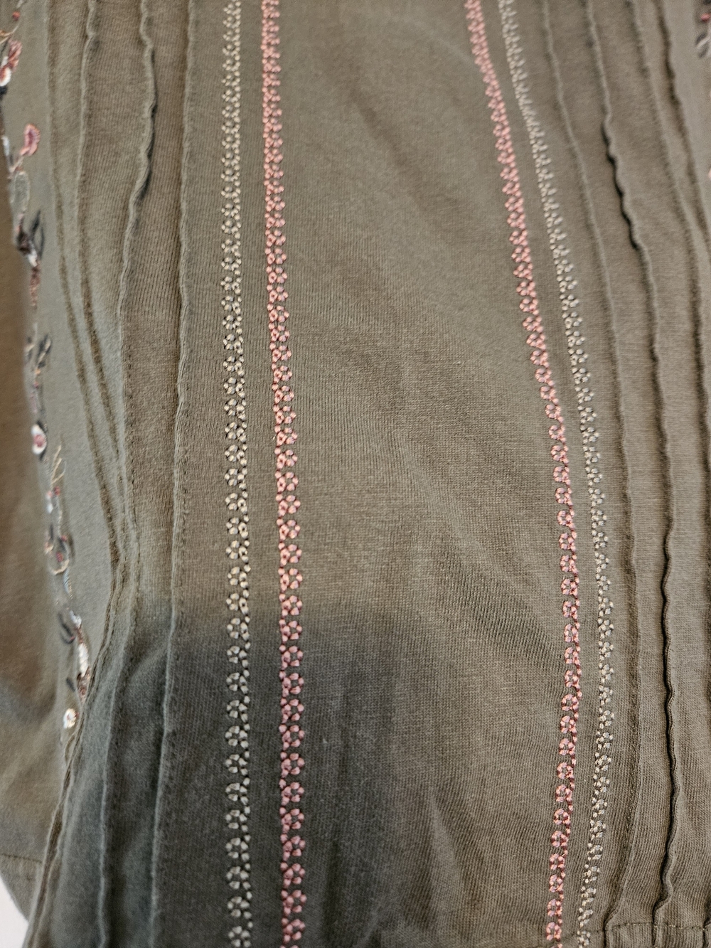 C&K Olive Green Embroidered Henley Top - Picture 5 of 5